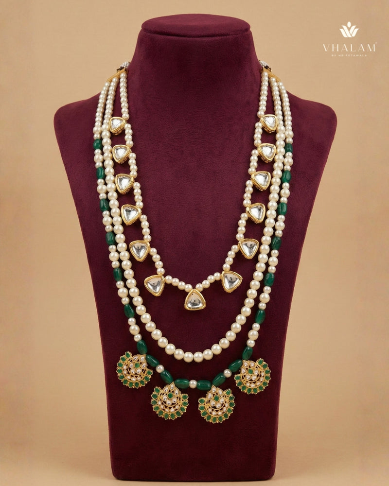 Emerald & Pearl Multi-Strand Dulha Mala