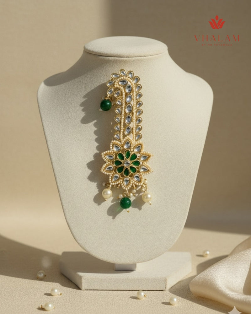 Green Floral Kundan Wedding Turban Brooch
