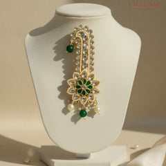 Green Floral Kundan Wedding Turban Brooch