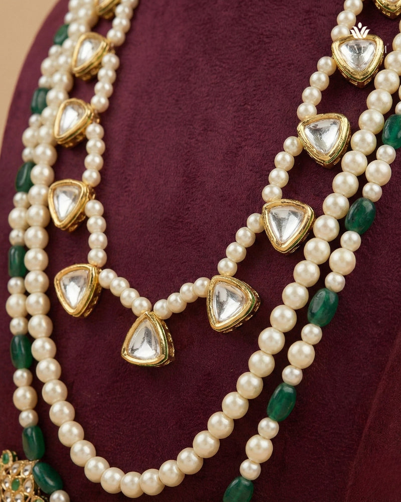 Emerald & Pearl Multi-Strand Dulha Mala