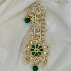 Green Floral Kundan Wedding Turban Brooch