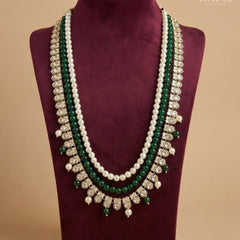 Kundan Droplet Green & Cream 3-Layer Dulha Mala