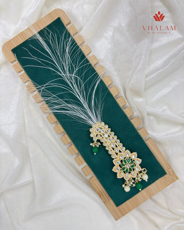 Green Floral Kundan Wedding Turban Brooch