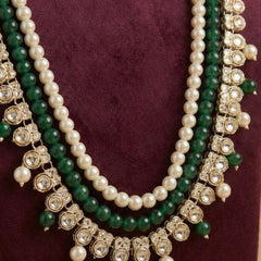 Kundan Droplet Green & Cream 3-Layer Dulha Mala