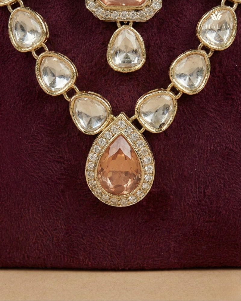 Pastel Peach Emerald & Kundan 2-Layer Dulha Mala