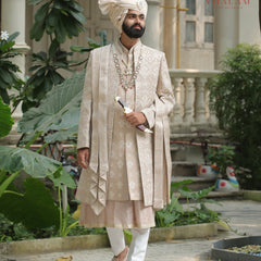 6-Piece Groom's Set for Champagne Beige/ Light Gold Sherwani