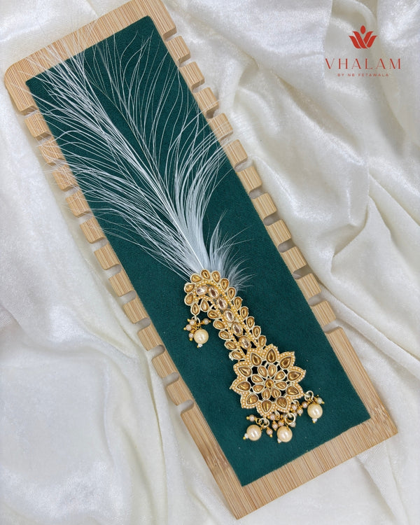 Golden Floral Kundan Wedding Turban Brooch