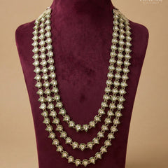 Geometric Kundan Green Meenakari 3-Layer Dulha Mala