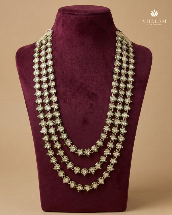 Geometric Kundan Green Meenakari 3-Layer Dulha Mala