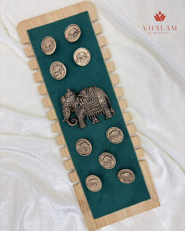 Vintage Maharaja Elephant Brooch & Button Set for Wedding Outfit
