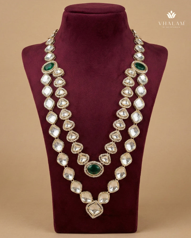 Emerald Oval & Oversized Kundan 2-Layer Dulha Mala