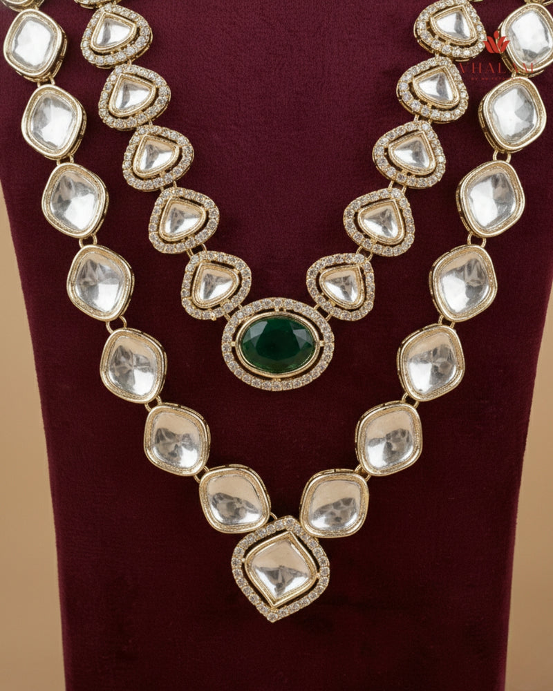Emerald Oval & Oversized Kundan 2-Layer Dulha Mala