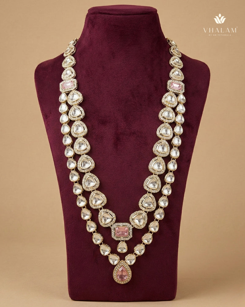Pastel Pink Emerald & Kundan 2-Layer Dulha Mala