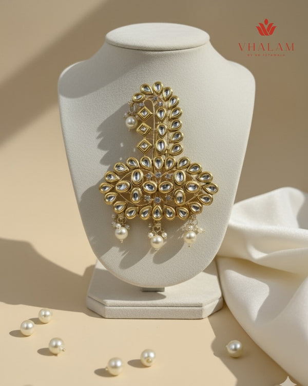 Royal Polki Kundan Turban Brooch with Pearl Drops
