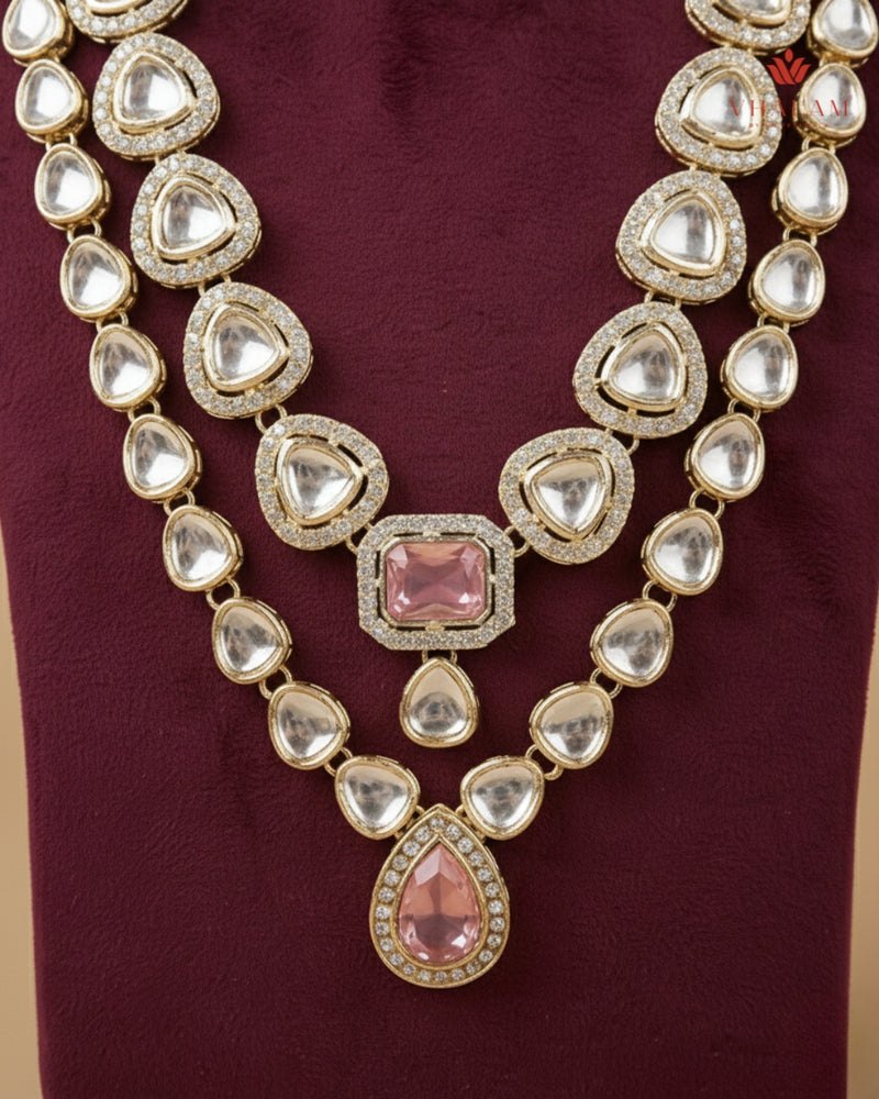 Pastel Pink Emerald & Kundan 2-Layer Dulha Mala