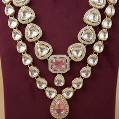 Pastel Pink Emerald & Kundan 2-Layer Dulha Mala