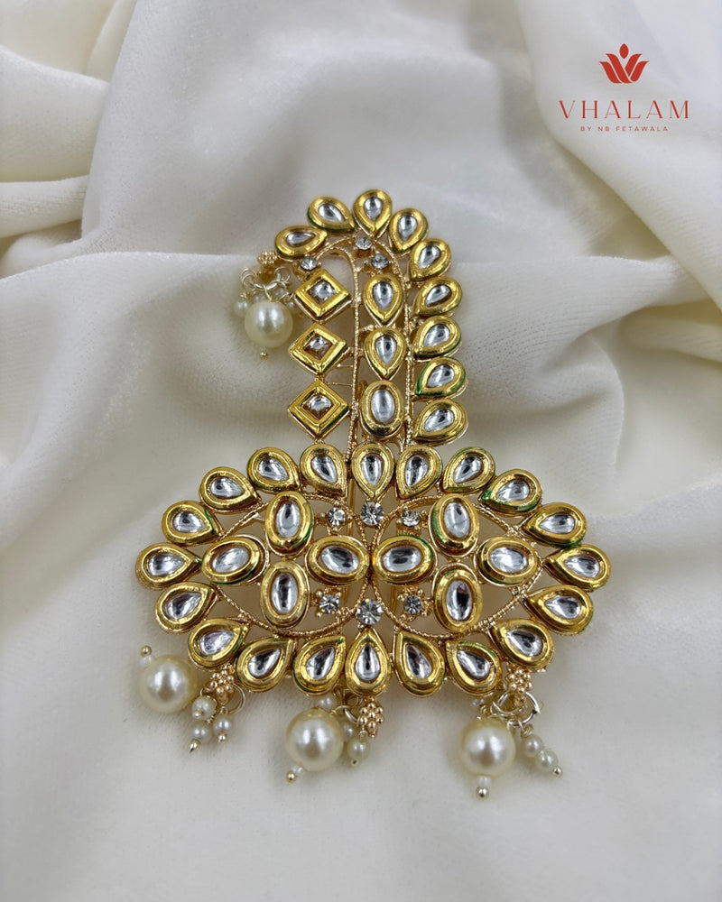 Royal Polki Kundan Turban Brooch with Pearl Drops