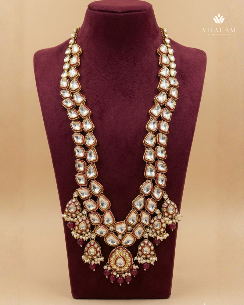 Dulha Maroon Meenakari & Polki Single-Strand Mala