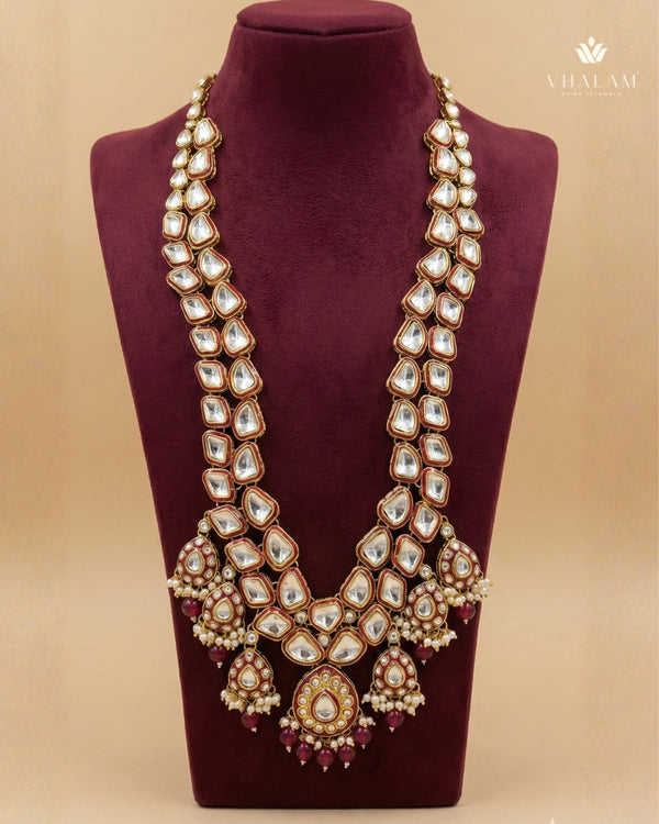 Dulha Maroon Meenakari & Polki Single-Strand Mala