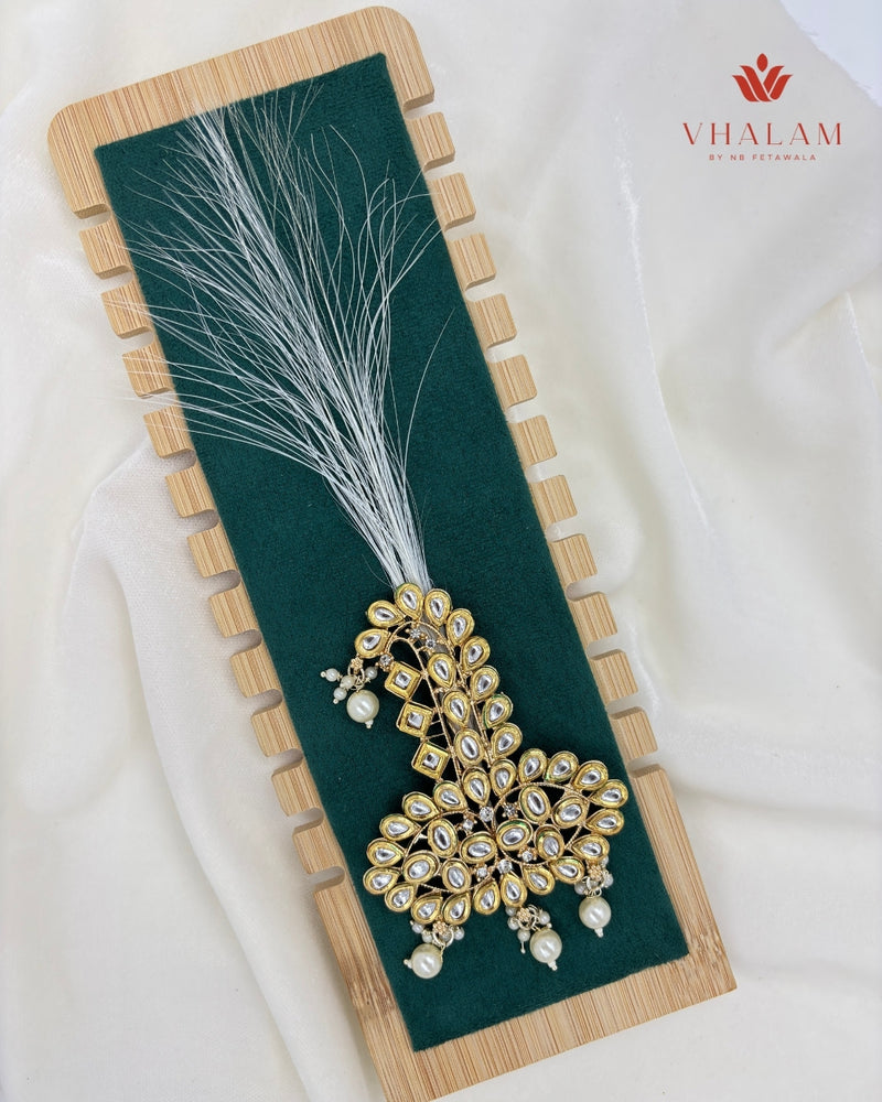 Royal Polki Kundan Turban Brooch with Pearl Drops