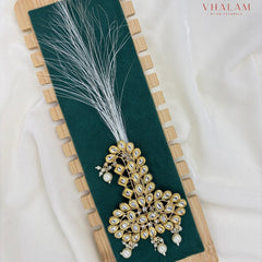 Royal Polki Kundan Turban Brooch with Pearl Drops