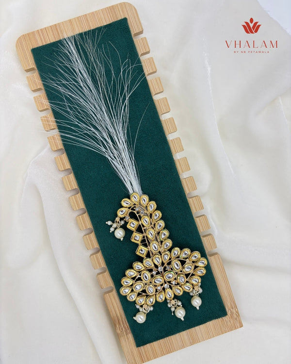 Royal Polki Kundan Turban Brooch with Pearl Drops