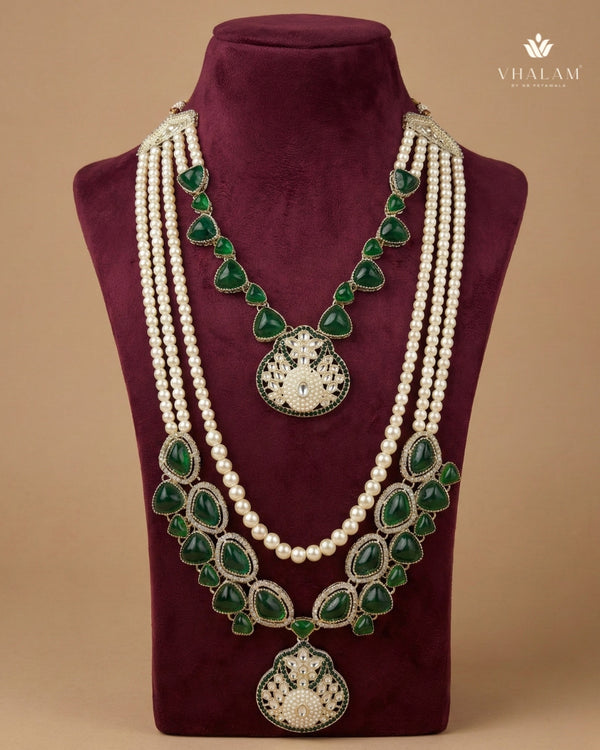 Dulha Pearl & Green Stone Double-Layer Mala