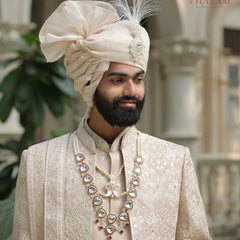 6-Piece Groom's Set for Champagne Beige/ Light Gold Sherwani