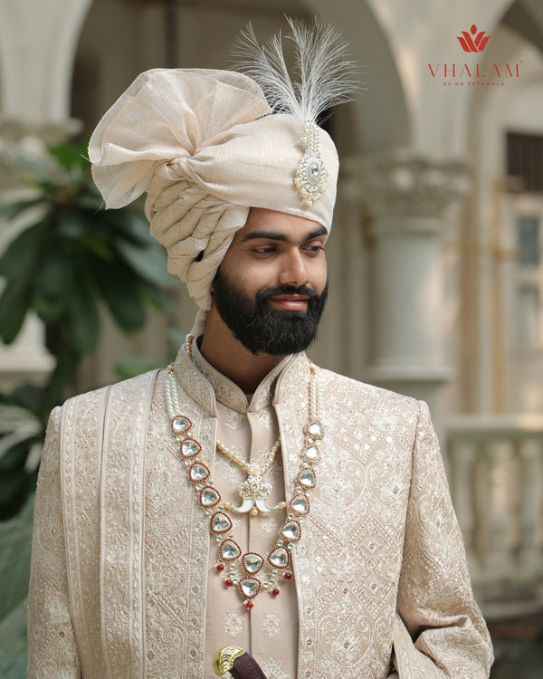 6-Piece Groom's Set for Champagne Beige/ Light Gold Sherwani