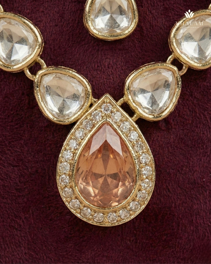 Pastel Peach Emerald & Kundan 2-Layer Dulha Mala
