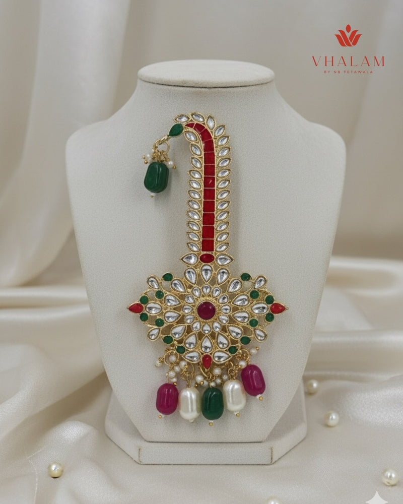 Grand Multicolor Stone and Pearl Turban Brooch