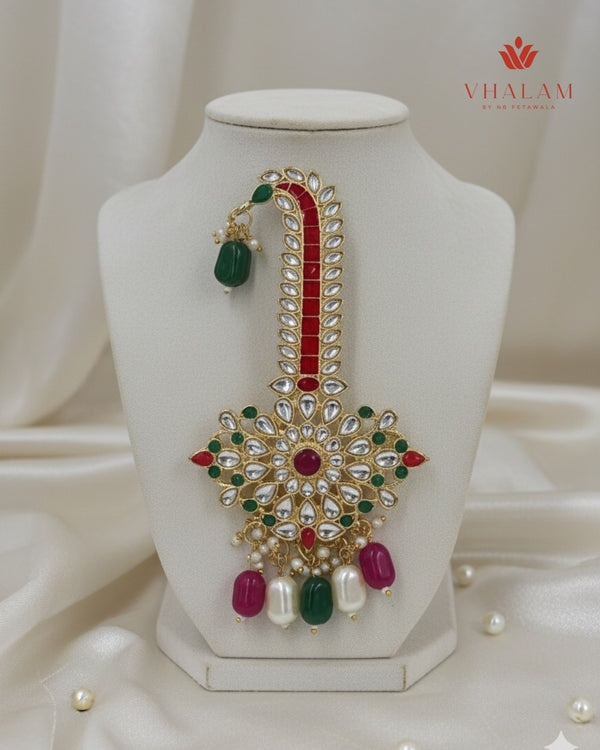 Grand Multicolor Stone and Pearl Turban Brooch