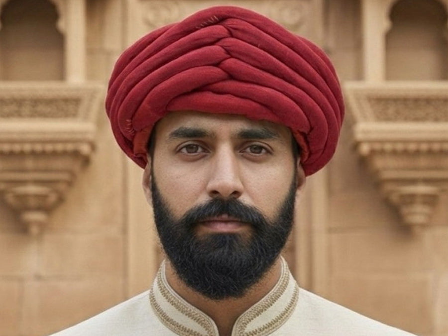 Classic Deep Red Textured Rajasthani Pagdi