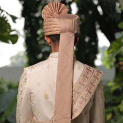 Pestle Peach Embroidered Groom Turban with Pearls