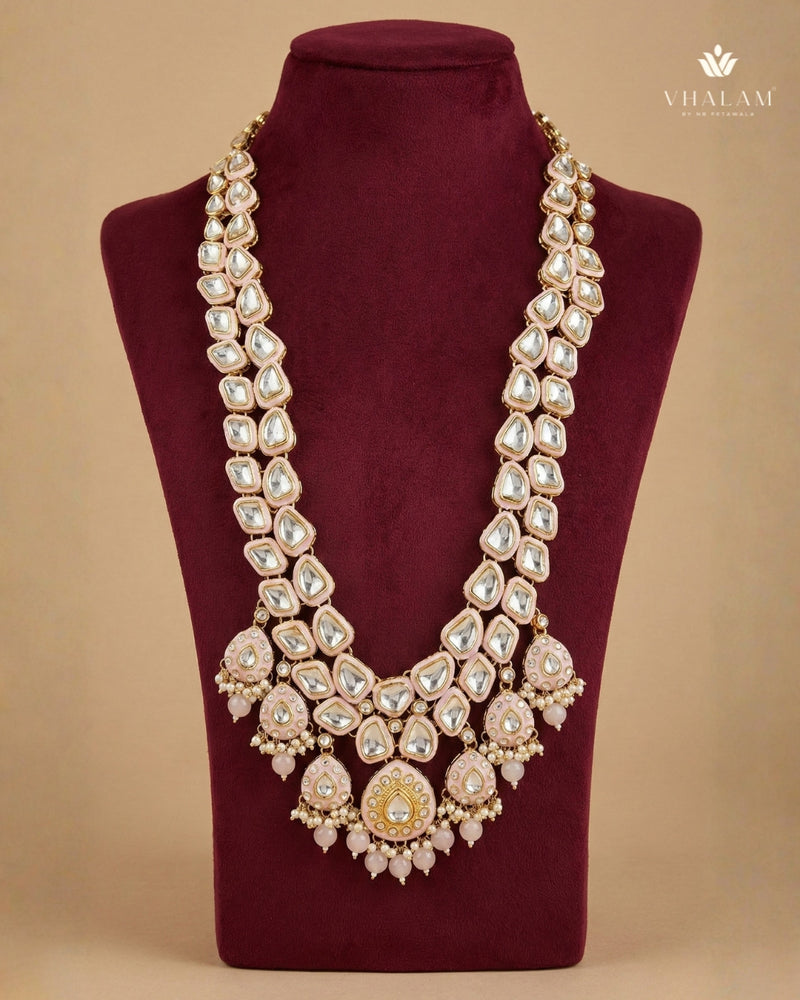 Dulha Light Pink Meenakari & Polki Single-Strand Mala