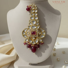 Royal Ruby Polki Brooch with Beaded Drops