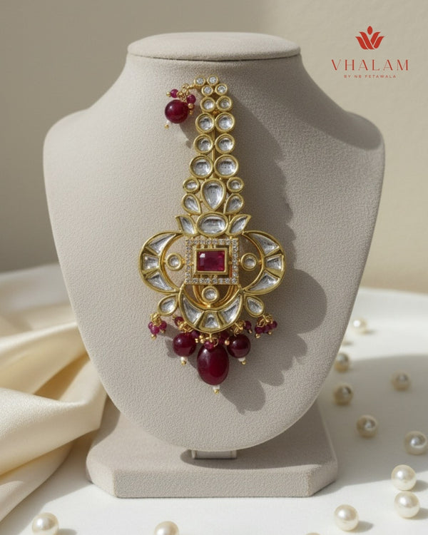 Royal Ruby Polki Brooch with Beaded Drops