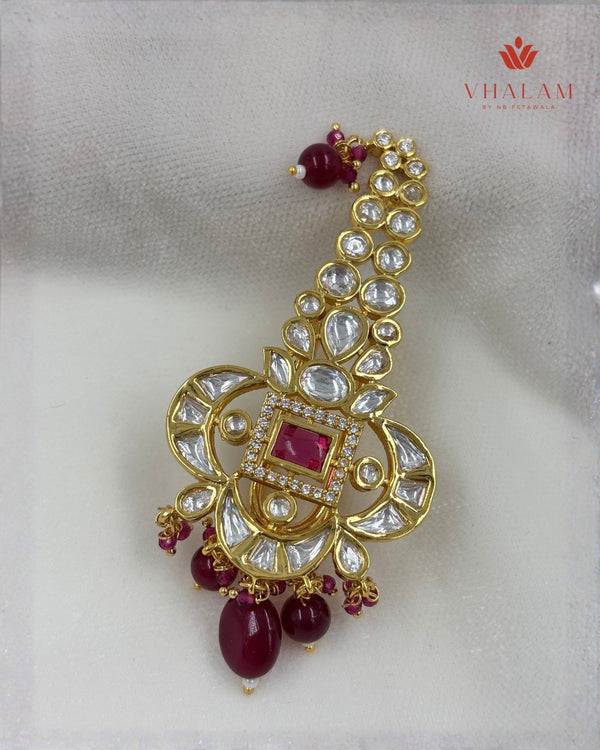 Royal Ruby Polki Brooch with Beaded Drops