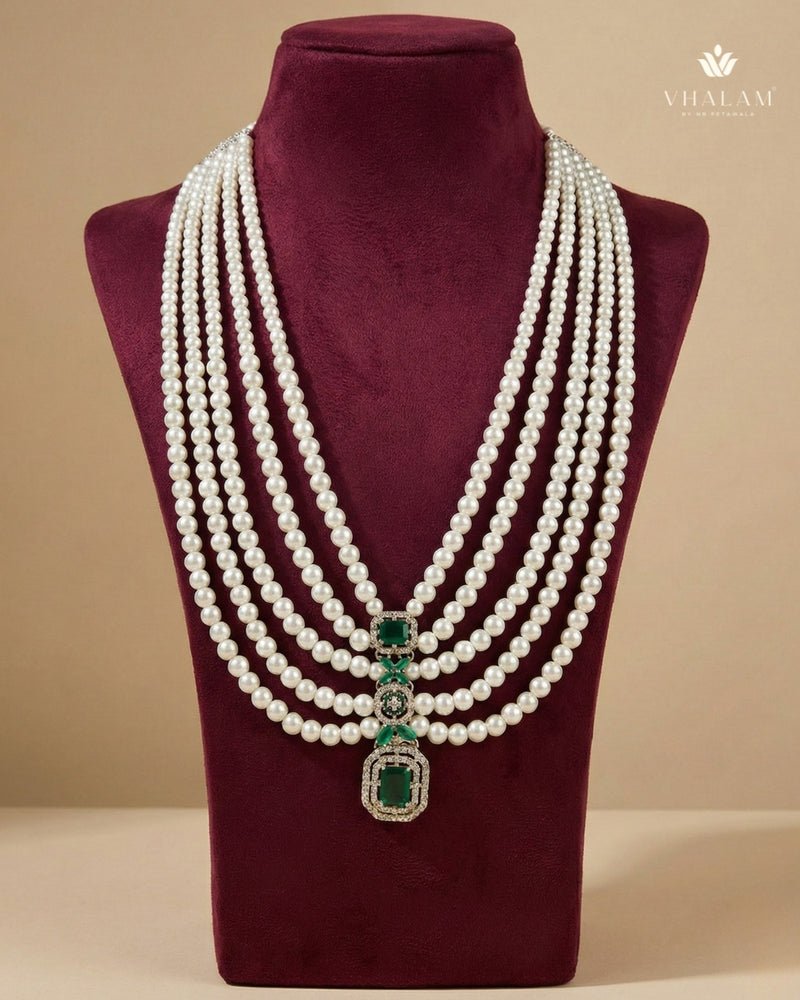 Dulha Pearl & Emerald Green Multi-Layer Mala