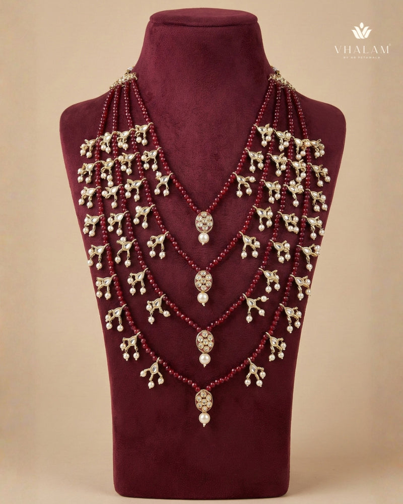 Dulha Maroon Bead & Kundan Multi-Layer Mala