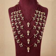 Dulha Maroon Bead & Kundan Multi-Layer Mala