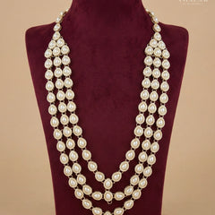 White Groom Tear-Drop Pearl Beaded Three-Layer Mala