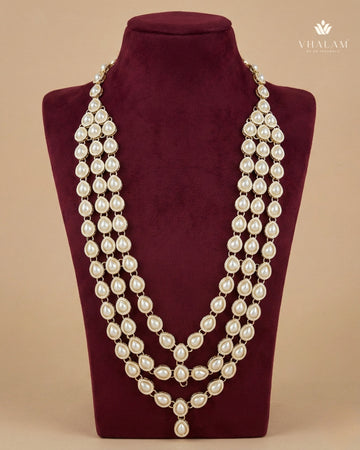 White Groom Tear-Drop Pearl Beaded Three-Layer Mala