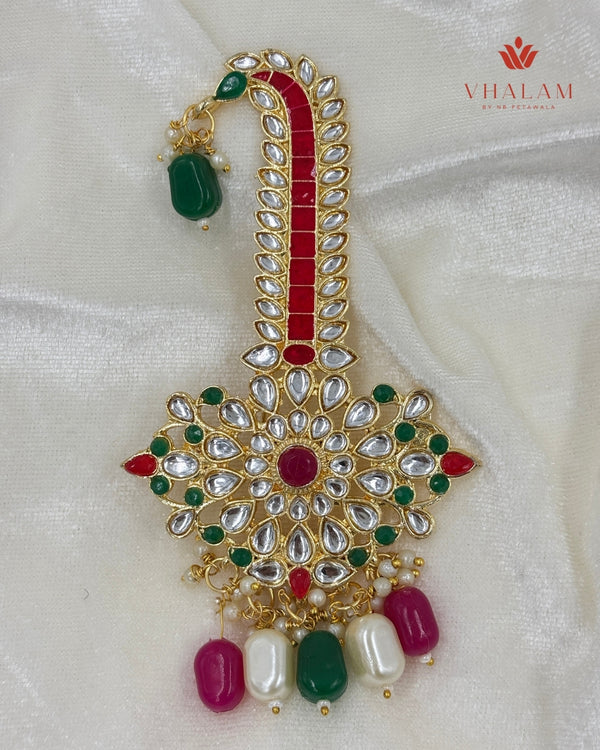 Grand Multicolor Stone and Pearl Turban Brooch