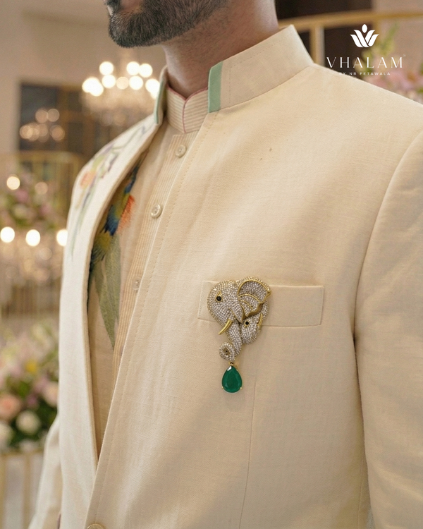 Elephant Emerald Drop Brooch