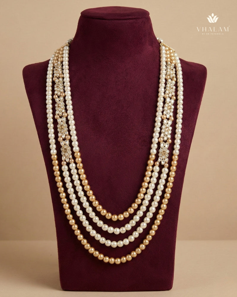Dulha Gold & White Pearl Beaded Layered Mala