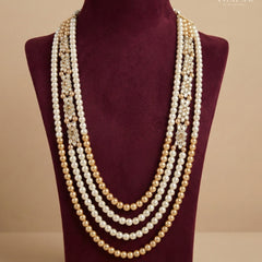 Dulha Gold & White Pearl Beaded Layered Mala