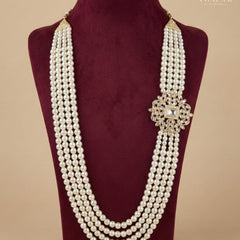 Groom Pearl & Kundan Floral Side White Brooch Mala