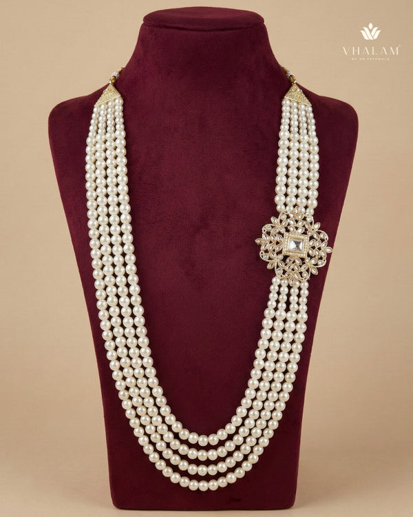 Groom Pearl & Kundan Floral Side White Brooch Mala