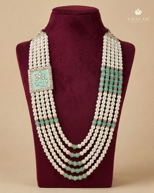 Dulha Mint Green Meenakari Pearl Multi-Layer Mala
